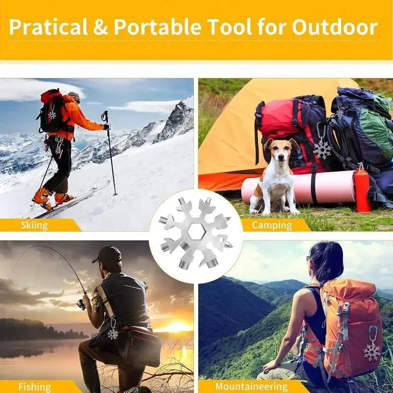 18-in-1 Snowflake Multi Tool, Stainless Steel Wrench with Screwdriver & Bottle Opener, Portable EDC Survival Gadget for Camping, Hiking & Outdoor