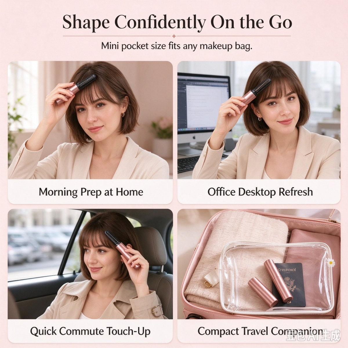 Cordless Mini Heated Hair Straightener Brush Portable Rechargeable Hair Styling Comb for Bangs and Volumizing