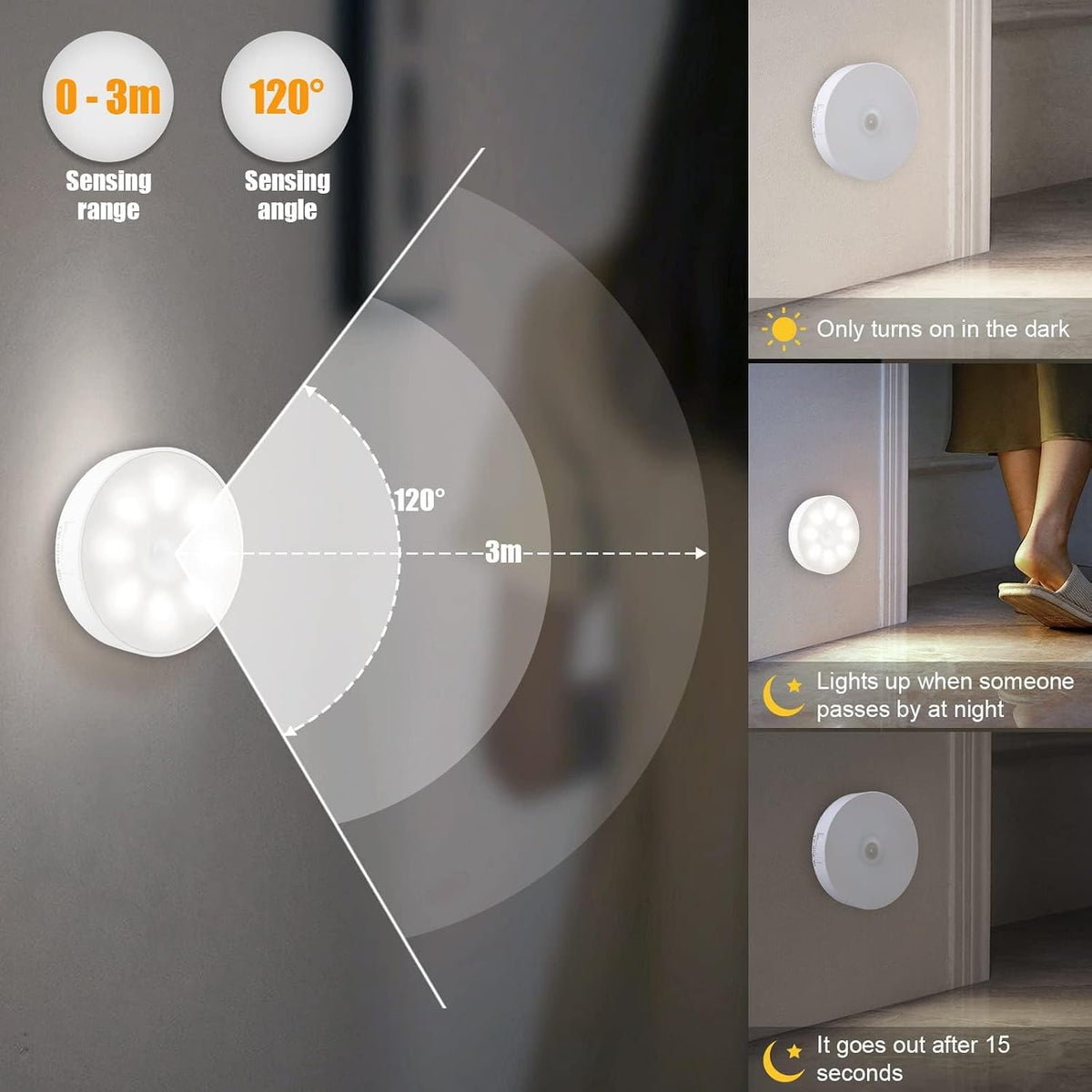 6 Pcs Motion Sensor Light Indoor, Night Light(3000K Warm Yellow 6 Pack) 🌙