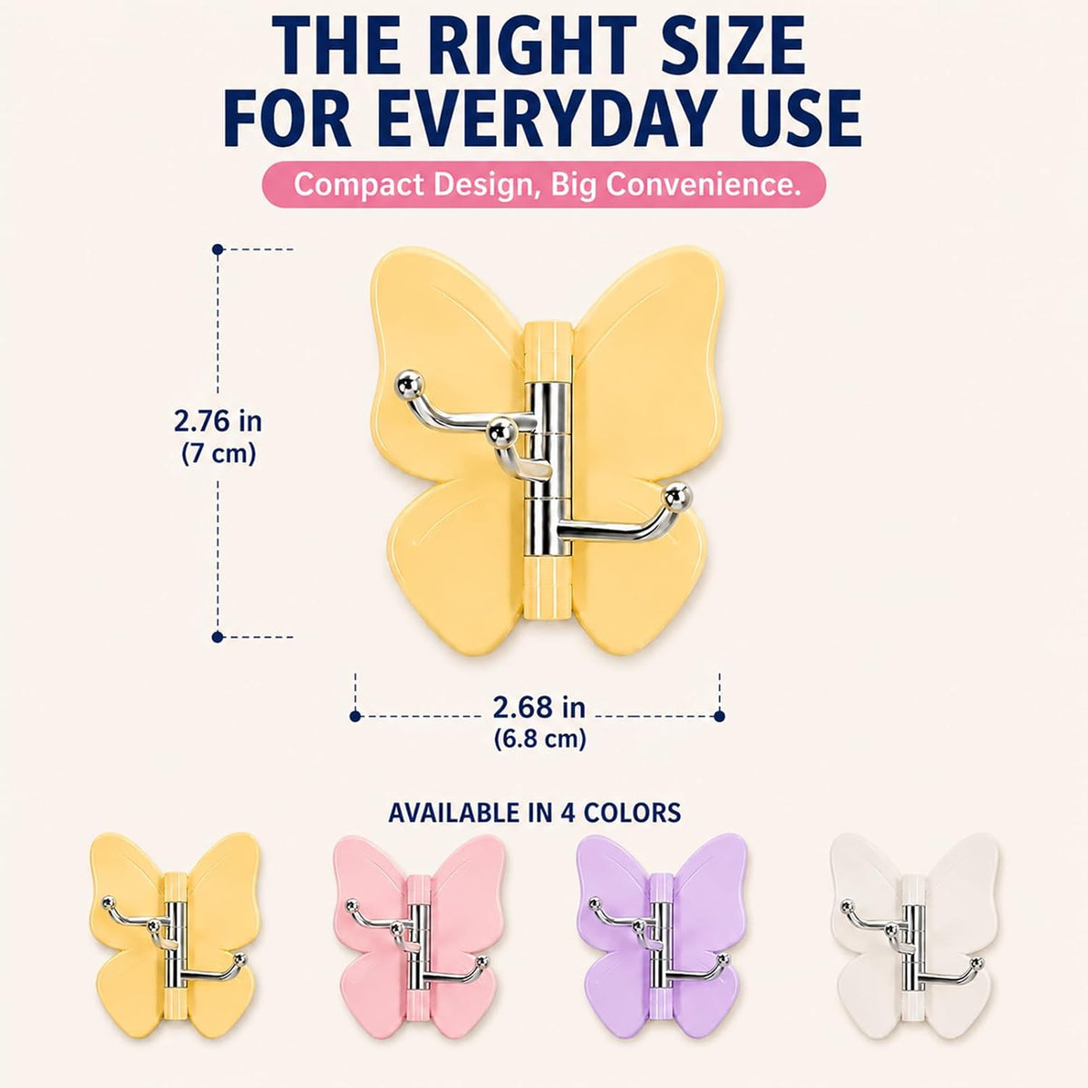 6-Pack Rotating Butterfly Adhesive Wall Hooks – No-Drill Towel & Key Organizer