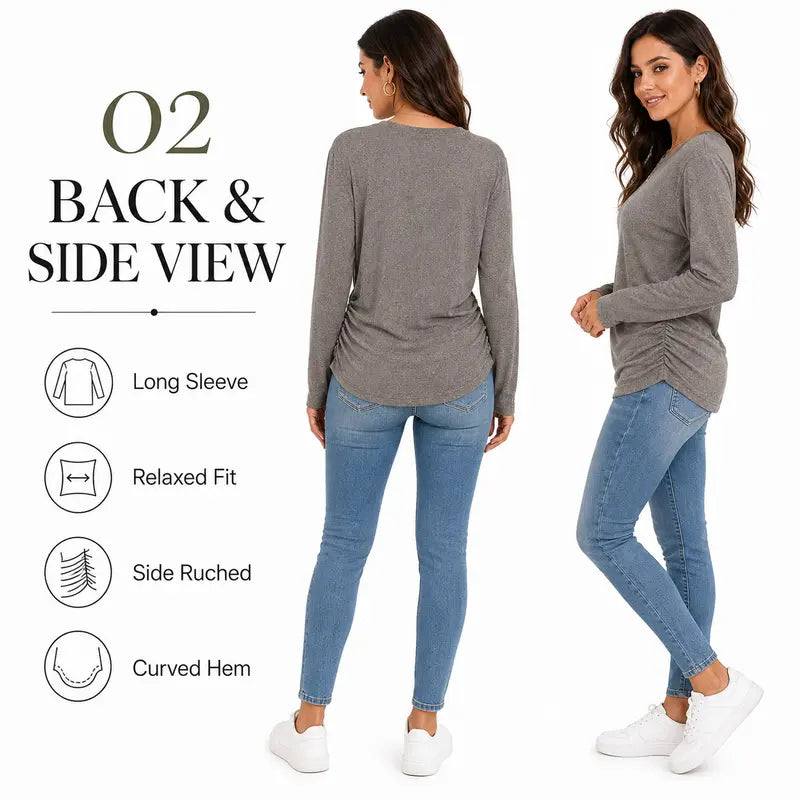 womens long sleeve shirts ruched hem fall tops lightweight sweaters landing 06