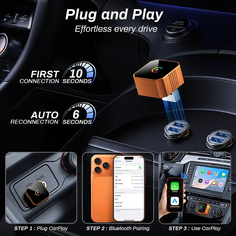 🚗 Wireless CarPlay & Android Auto Adapter – Wired-to-Wireless Converter