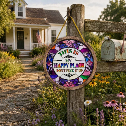 🔥 LAST DAY 49% OFF – 🌈Happy Place Hanging Suncatcher | Sunlight-Catching Quote Decor for Windows, Porches, Patios & Gifts ✨