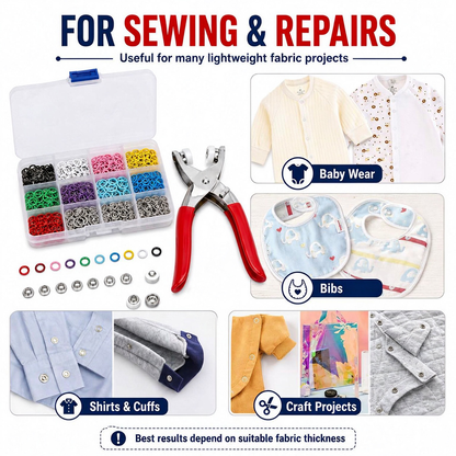 Seamless Stitching Sewing Kit-100Pcs Invisible Colored Metal Buckle & Manual Pressure Pliers 🔧