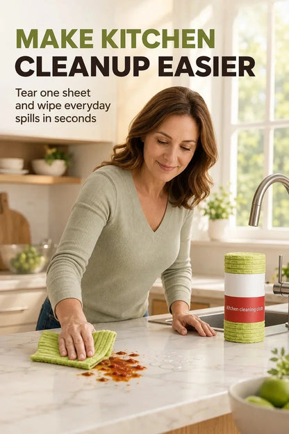 🧽 Reusable Tear-Off Cleaning Cloth Roll – Tear, Wipe, Wash & Reuse