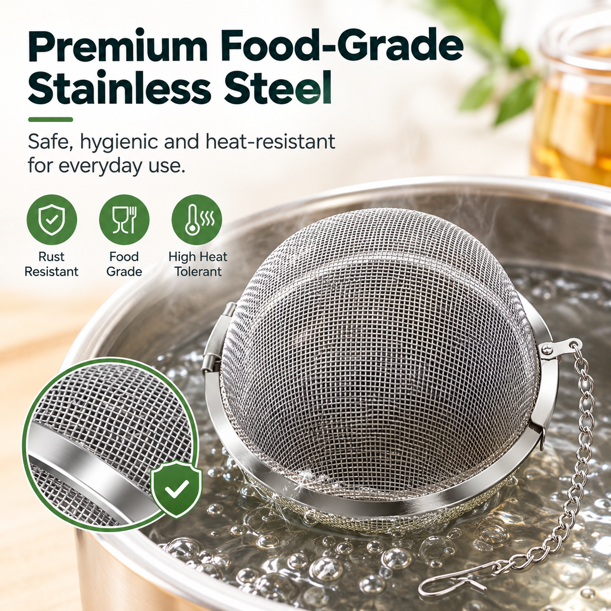 🍵🔗Stainless steel spice balls with chain - suitable for soups, broths, stews, seasonings, and cooking