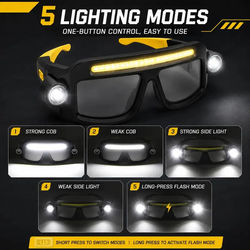 🔥Hands-Free LED Work Glasses with Wide Front Beam, Side Lights & Over-Glasses Fit