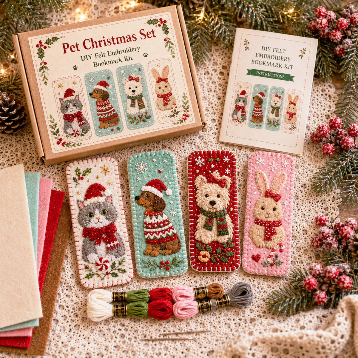🎄 DIY Felt Embroidery Bookmark Kit(4PCS)