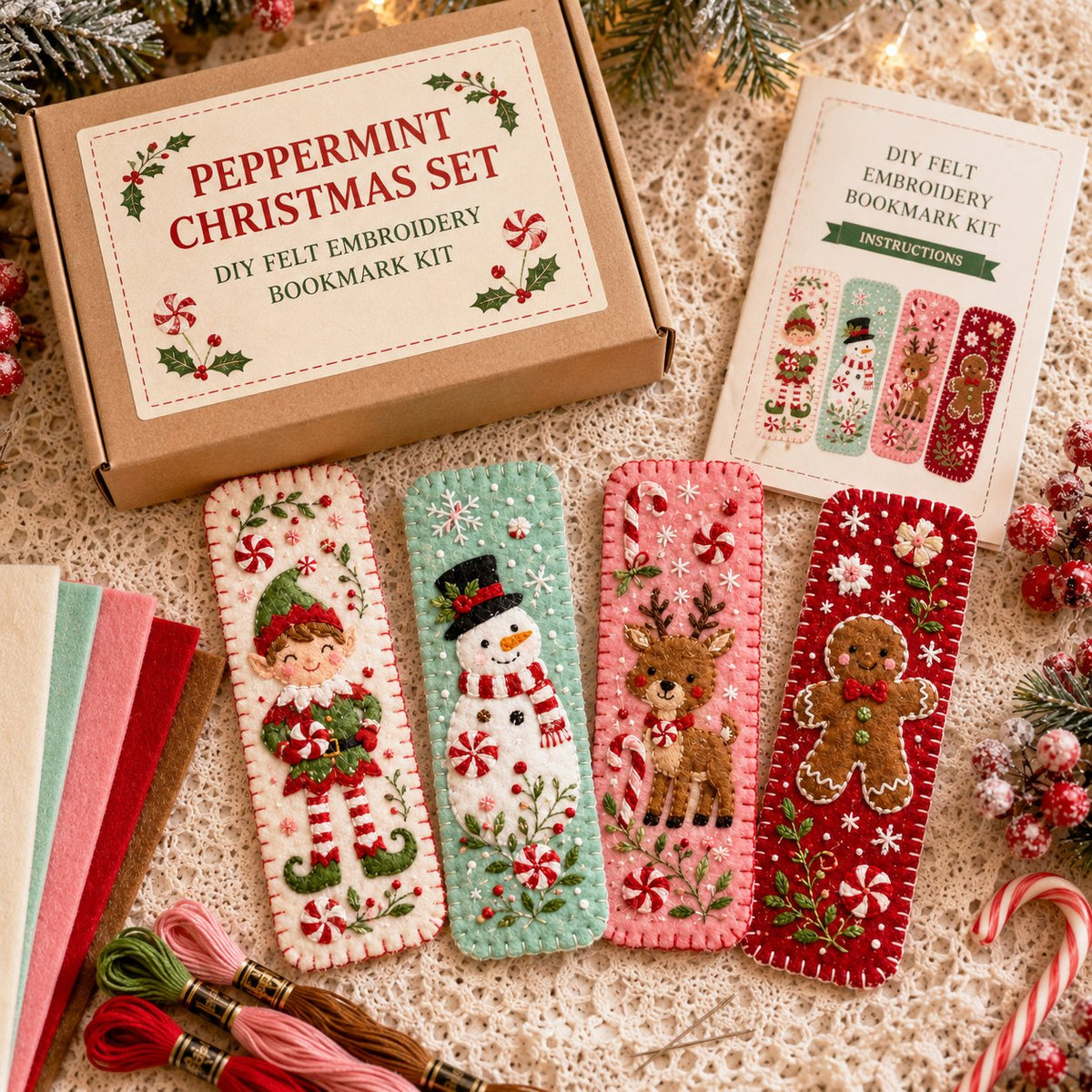 🎄 DIY Felt Embroidery Bookmark Kit(4PCS)