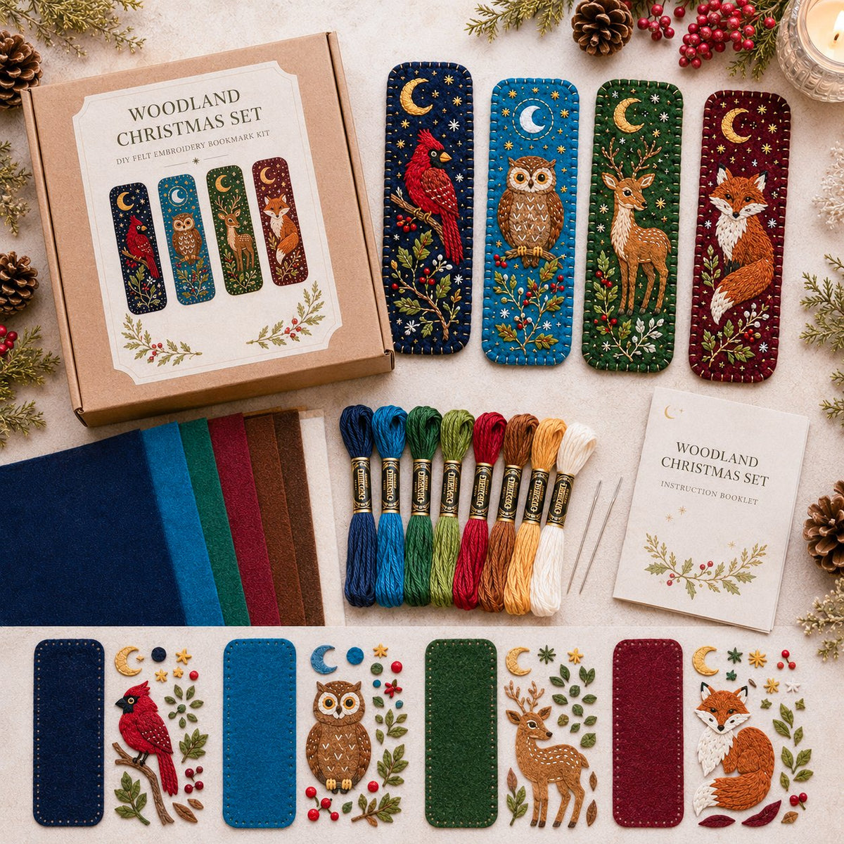 🎄 DIY Felt Embroidery Bookmark Kit(4PCS)
