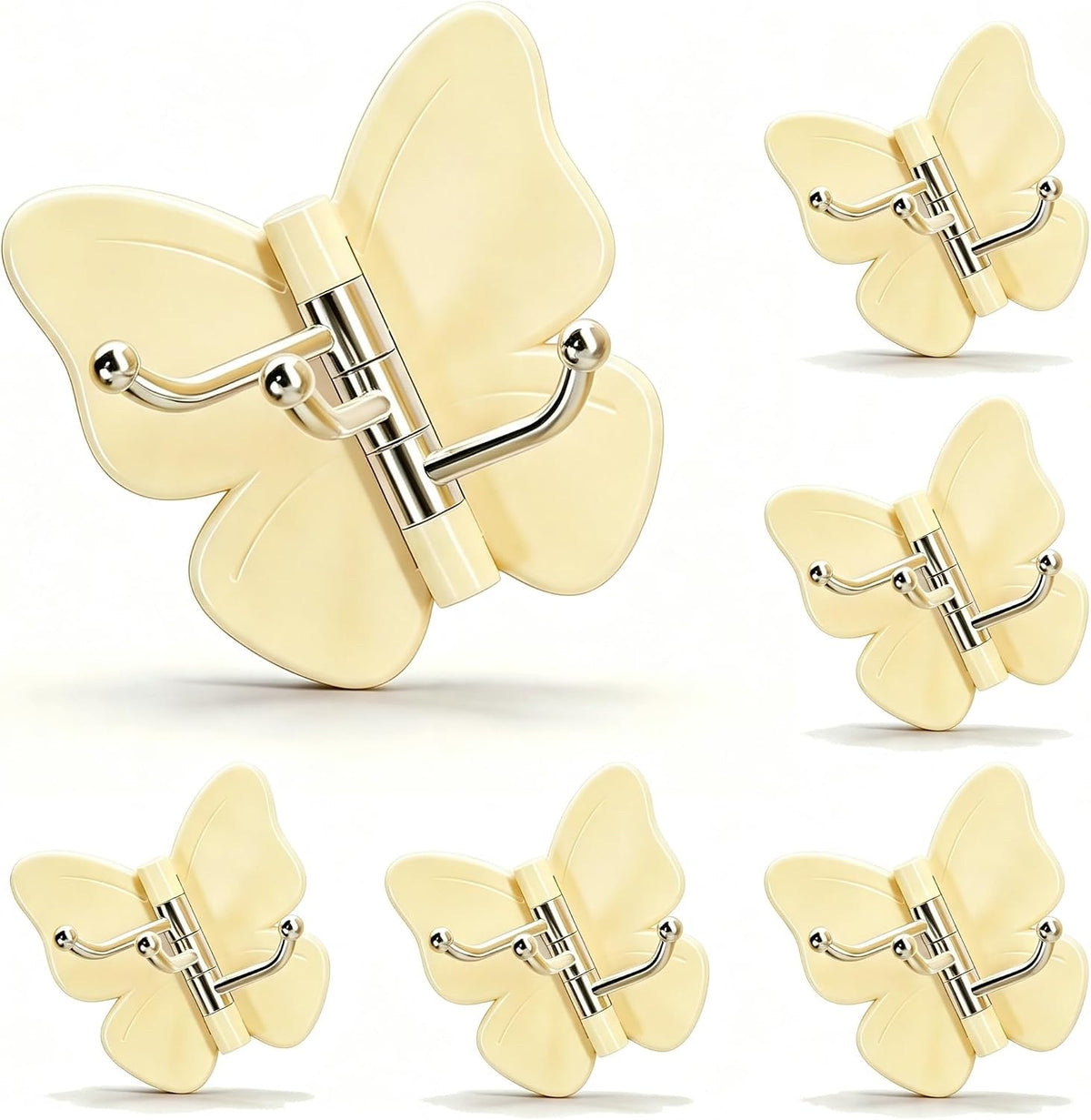 6-Pack Rotating Butterfly Adhesive Wall Hooks – No-Drill Towel & Key Organizer