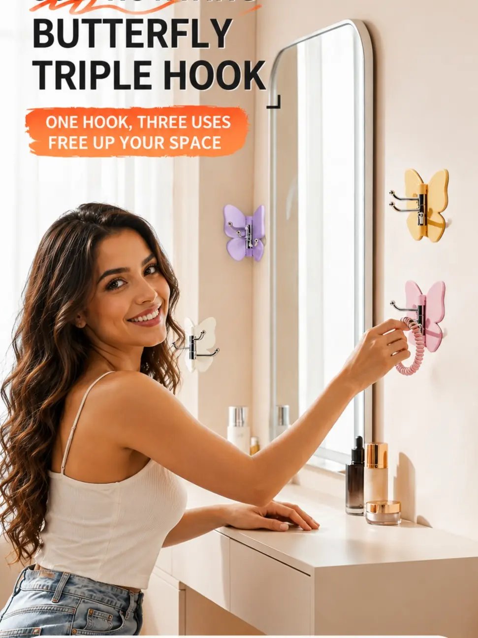 6-Pack Rotating Butterfly Adhesive Wall Hooks – No-Drill Towel & Key Organizer