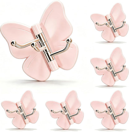 6-Pack Rotating Butterfly Adhesive Wall Hooks – No-Drill Towel & Key Organizer