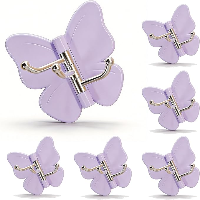 6-Pack Rotating Butterfly Adhesive Wall Hooks – No-Drill Towel & Key Organizer