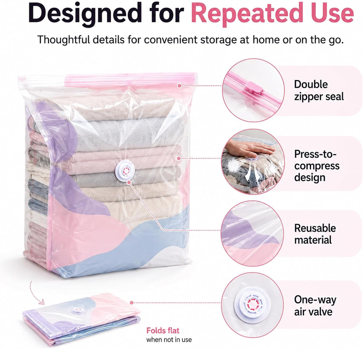 NO-PUMP VACUUM STORAGE BAGS 🧺