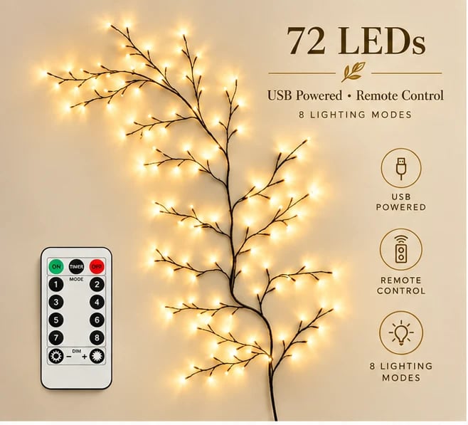 ✨ Flexible LED Branch Lights | Remote-Controlled Holiday Wall Decor