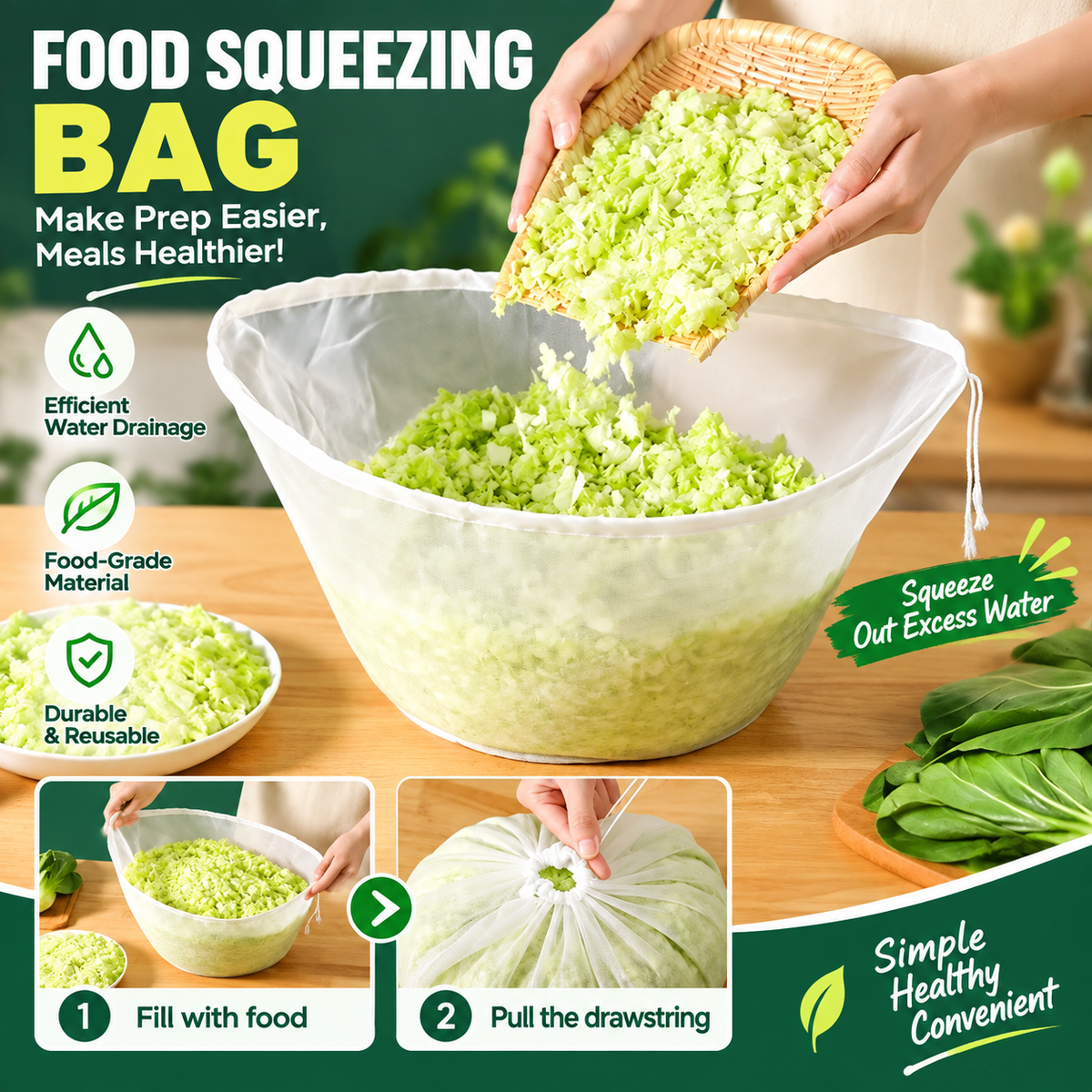📢📢50% OFF !! ⏰No-Mess Fine Mesh Nylon Strain Bag – Reusable Food Filter Bag for Squeezing Vegetable Water, Straining Juice, Nut Milk & Dumpling Filling