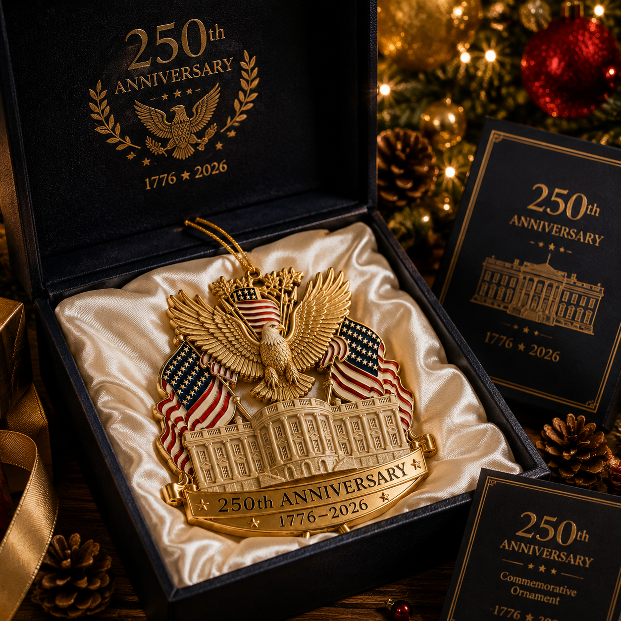 ✨250th Anniversary Gold Eagle White House Christmas Tree Ornament