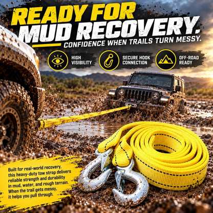 Heavy-Duty Recovery Tow Strap with Hooks – Strong Towing Rope for Trucks, SUVs & Off-Road Vehicles