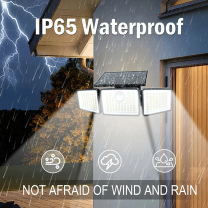 Solar Outdoor Security Spotlights, 2500LM 3-Head Dimmable Adjustable Wall Mount Lights with 3 Modes, IP65 Waterproof, 2 Years Warranty, for Garage, Festival Gift