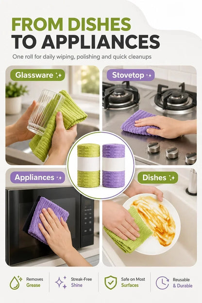 🧽 Reusable Tear-Off Cleaning Cloth Roll – Tear, Wipe, Wash & Reuse