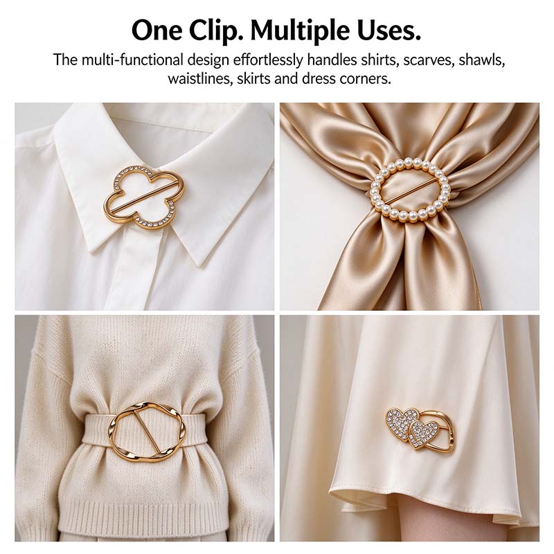 4 Counts Women's Fashion Metal Shirt Clips, Shape-Including Round and Heart Designs 👔