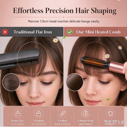 Cordless Mini Heated Hair Straightener Brush Portable Rechargeable Hair Styling Comb for Bangs and Volumizing