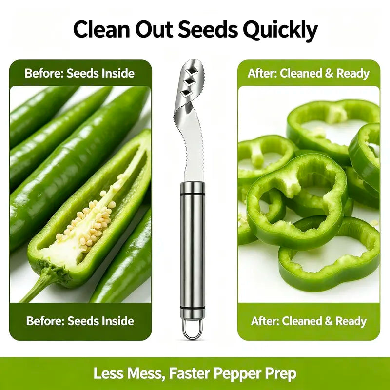 Stainless Steel Pepper Corer Seed Remover Tool, Chili Bell Pepper Core Deseeder 🌶️