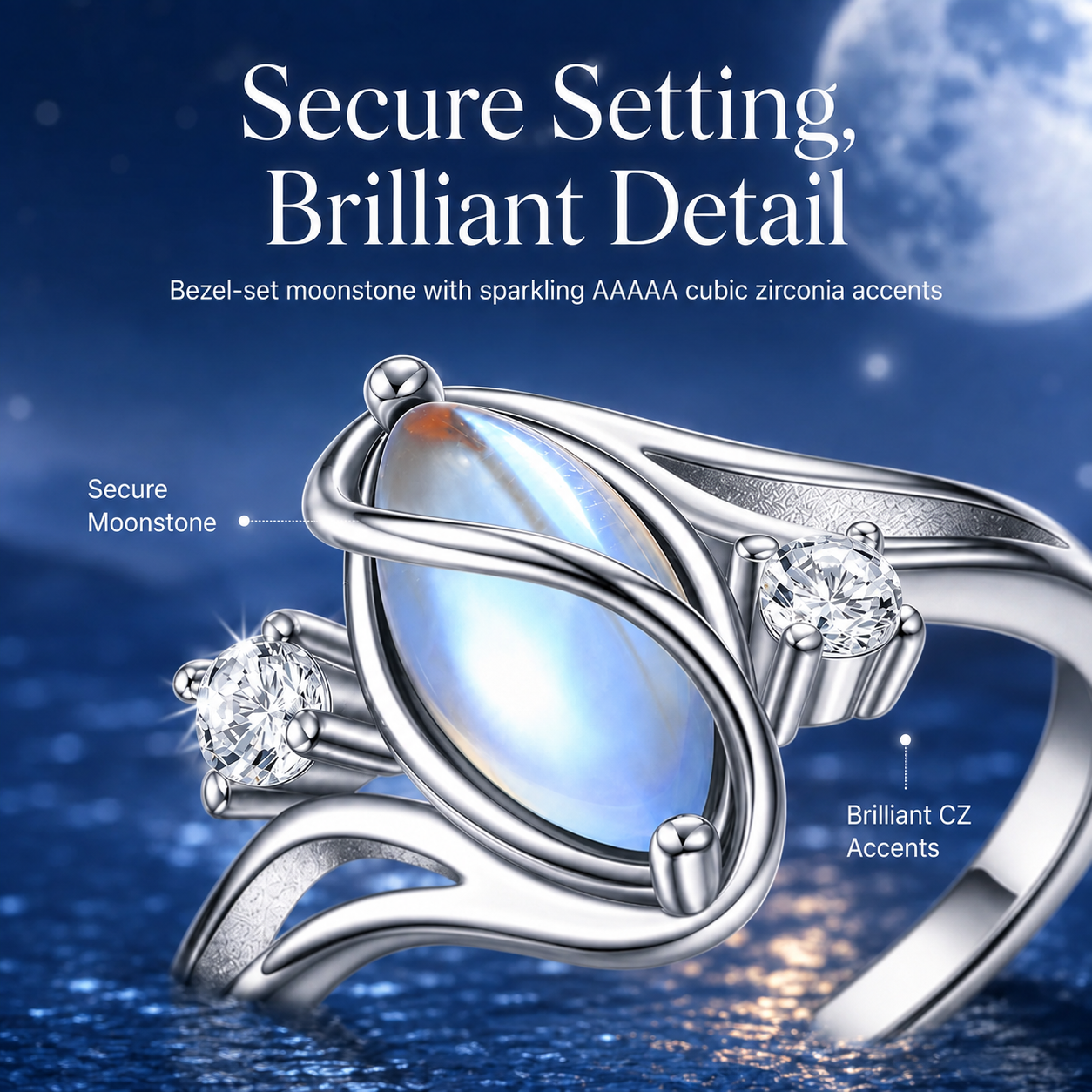 925 Sterling Silver Rainbow Moonstone Ring