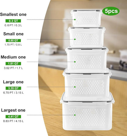 💥New Arrivals  Now Selling Fast🔥5 Pack Fridge Organizers and Storage - Stackable Fruit Storage Containers for Fridge with Removable Colander