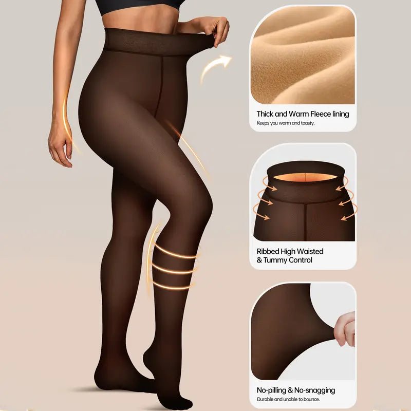 women fleece lined tights body slimming leggings sheer fake translucent landing 05