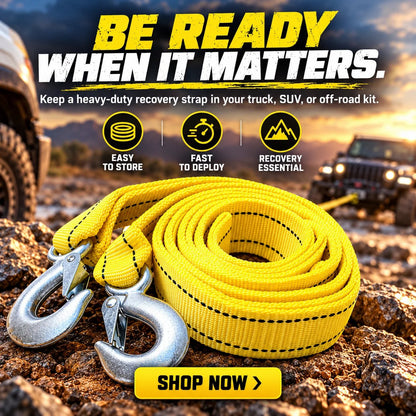 Heavy-Duty Recovery Tow Strap with Hooks – Strong Towing Rope for Trucks, SUVs & Off-Road Vehicles