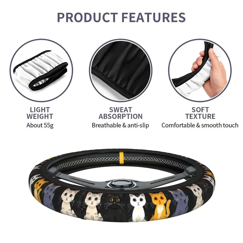 cute cat pet themed pattern single pack car steering wheel cover comfortable grip landing 05