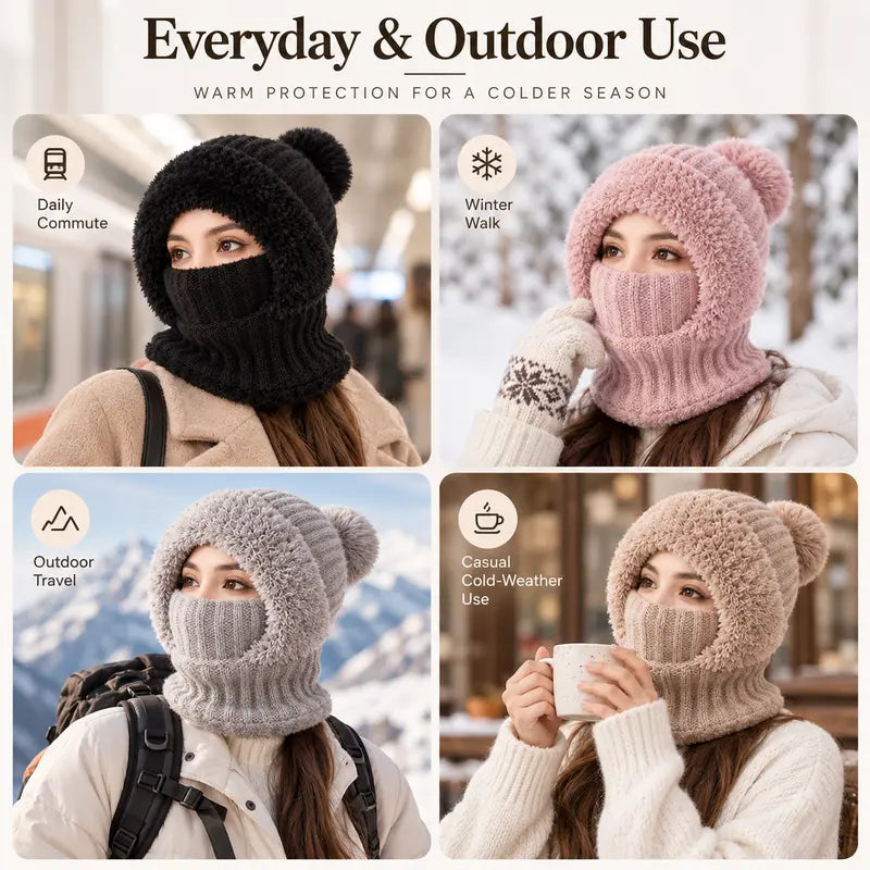 girls 3 in 1 fleece winter balaclava keep warm face covers mask with hat landing 06