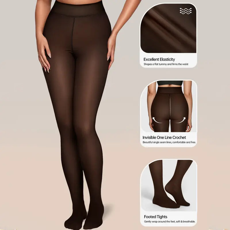 Women Fleece Lined Tights Body Slimming Leggings Sheer Fake Translucent 🖤