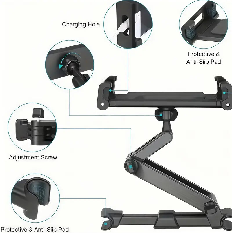 🚗🎁3-in-1 Adjustable Telescopic Arm Car Tablet Mount – Universal Tablet/iPad Holder, Easy-to-Install Hands-Free Mount💎