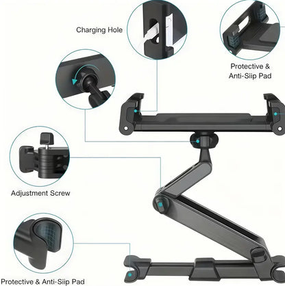🚗🎁3-in-1 Adjustable Telescopic Arm Car Tablet Mount – Universal Tablet/iPad Holder, Easy-to-Install Hands-Free Mount💎