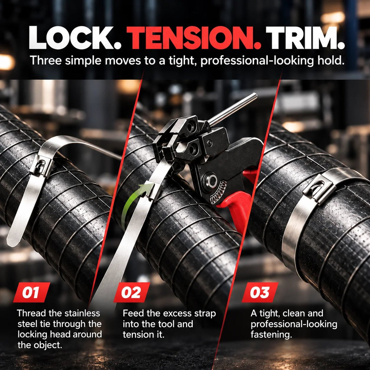 304 Stainless Steel Cable Tie Tool Kit – Tension, Trim & Release