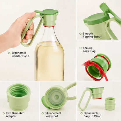 Sohochic Plastic Bottle Pour Spout Cap Dispenser - 2Count, Portable Kitchen Utensil with Carry Handle, Detachable Wide Mouth & Different Caliber, for DIY Oil Pots & Refrigerator Cold Water Making