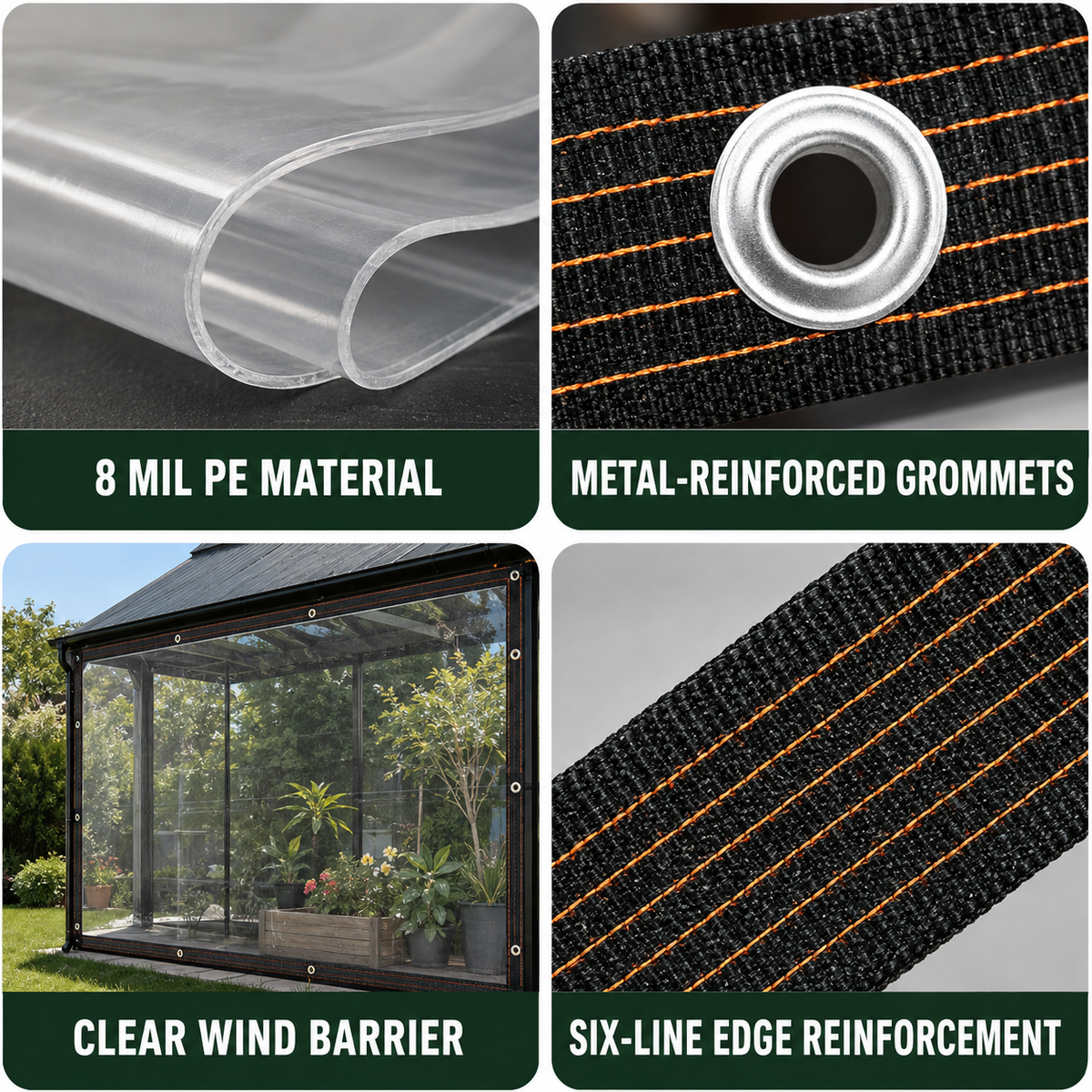 Clear Waterproof PE Tarp, Transparent Outdoor Cover with Metal Grommets🛡️