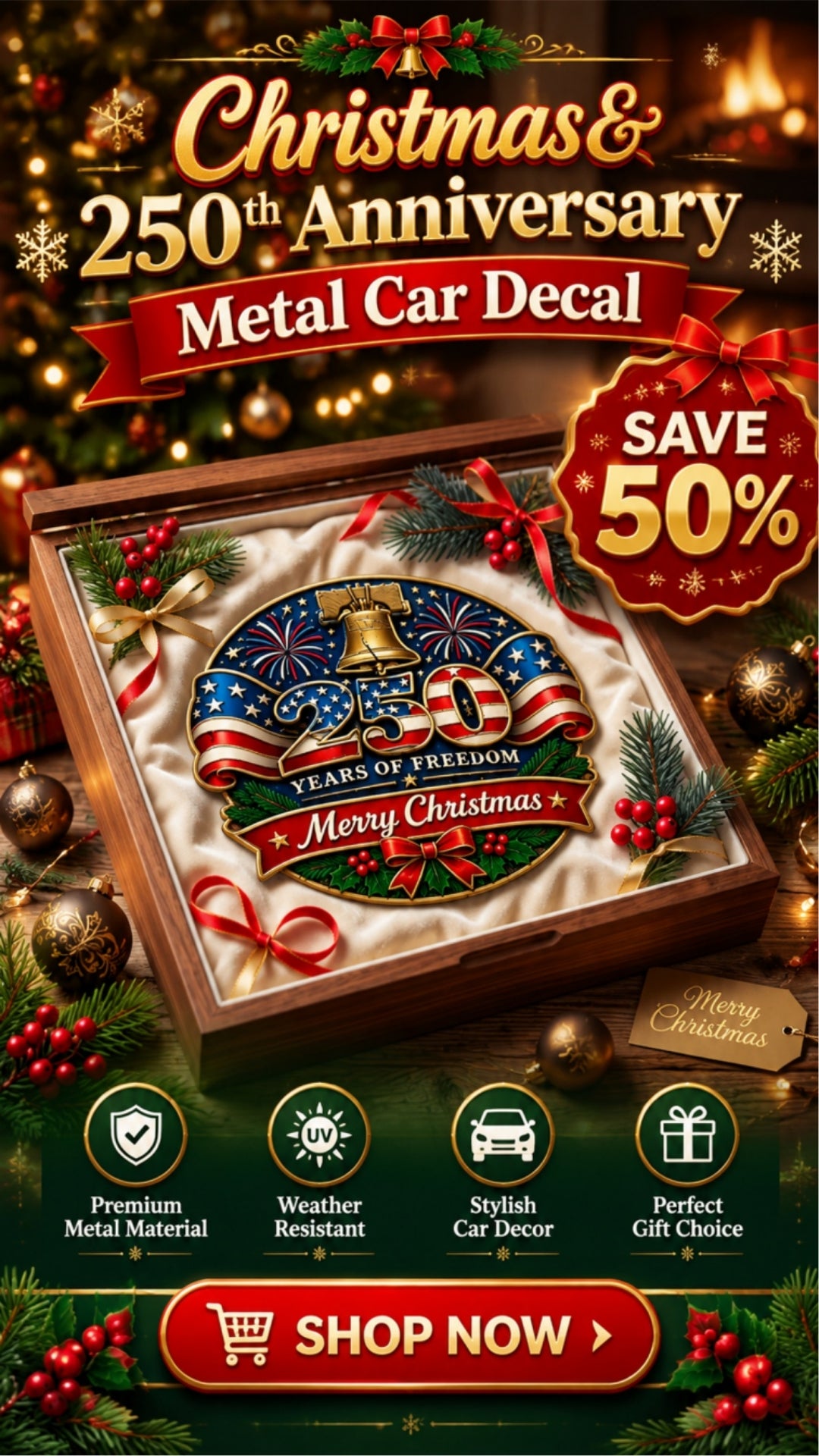 christmas amp 250th anniversary metal car decal landing 02
