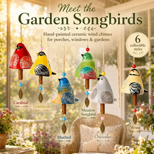 🔥Hot Sale✨60K+ Sold🐦 Hand-Painted Resin Bird Wind Chime, Colorful Folk Art Garden Hanging Decor