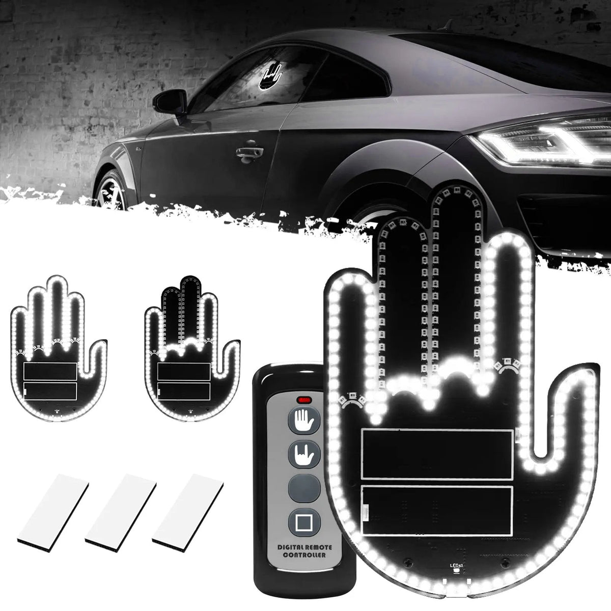 🎉DIBMS Remote Control LED Car Gesture Light – Rechargeable Finger Hand Sign for Rear Window