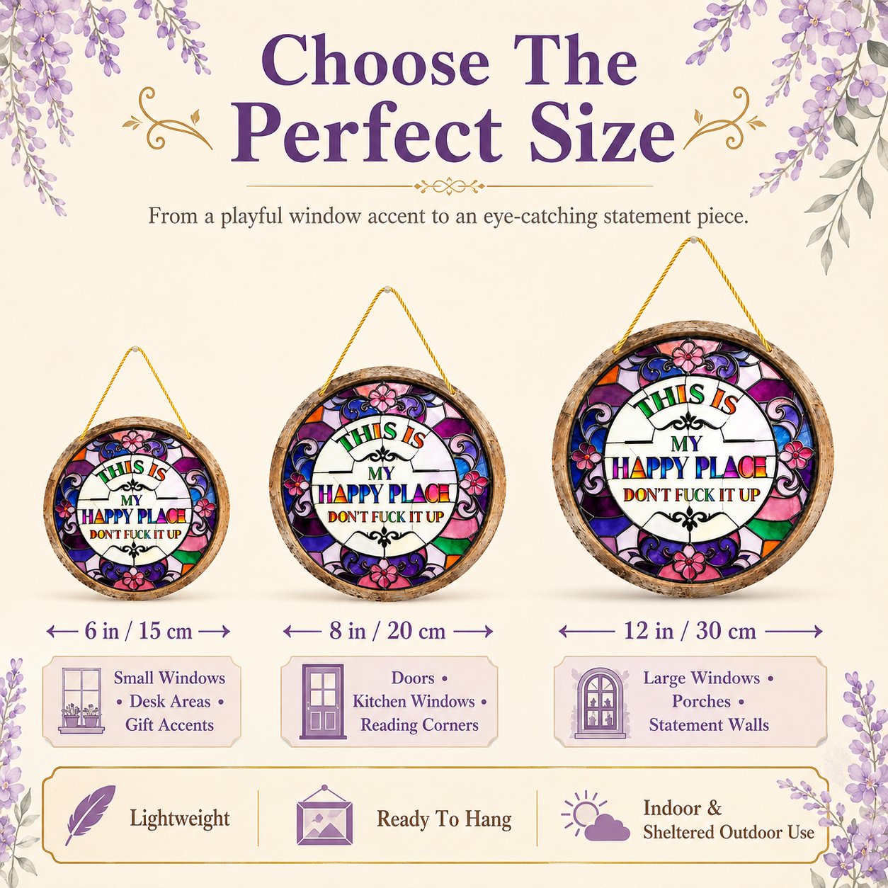 🔥 LAST DAY 49% OFF – 🌈Happy Place Hanging Suncatcher | Sunlight-Catching Quote Decor for Windows, Porches, Patios & Gifts ✨