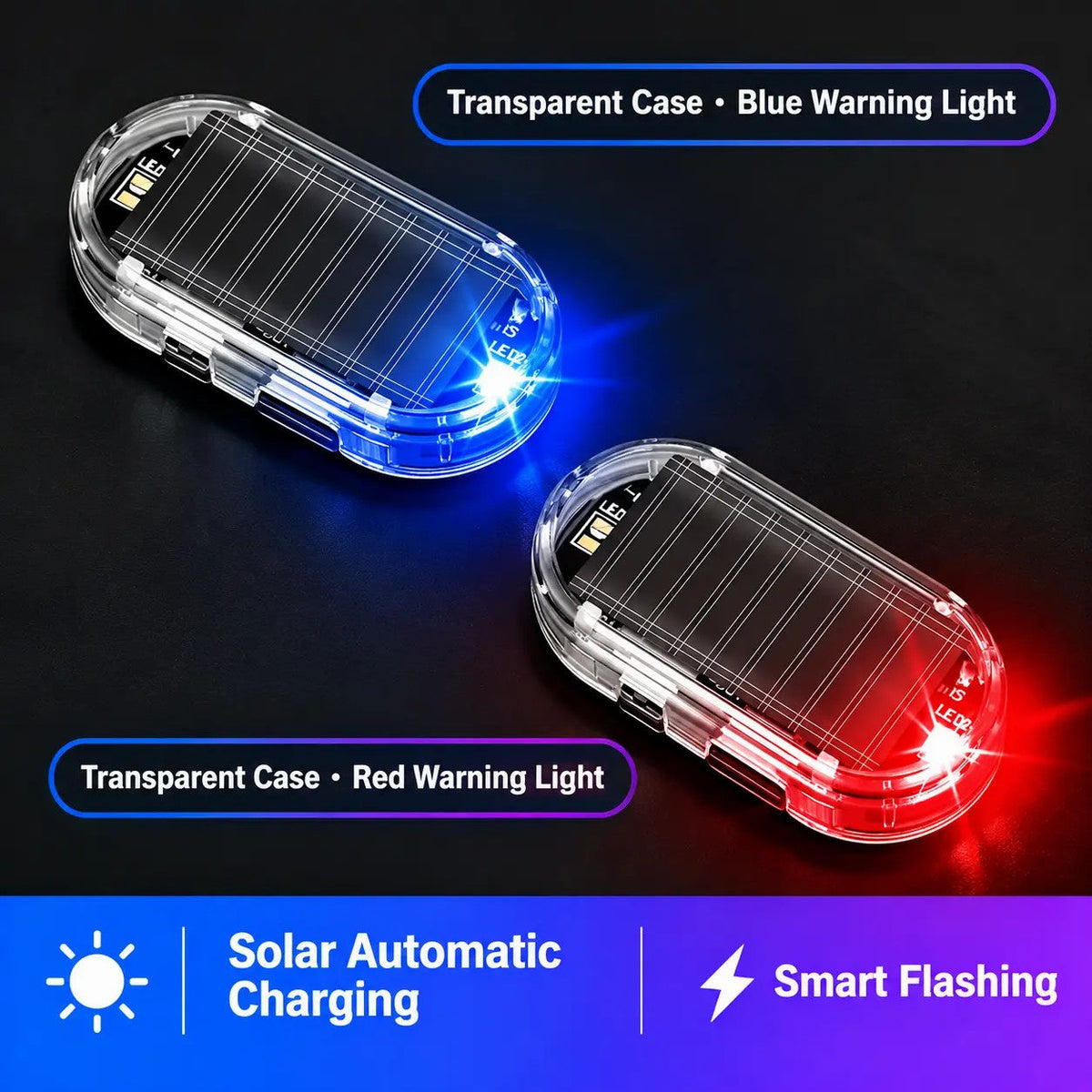2PCS Solar Powered Fake Car Alarm Light, Auto Light Sensor LED Simulated Security Warning Light🚨