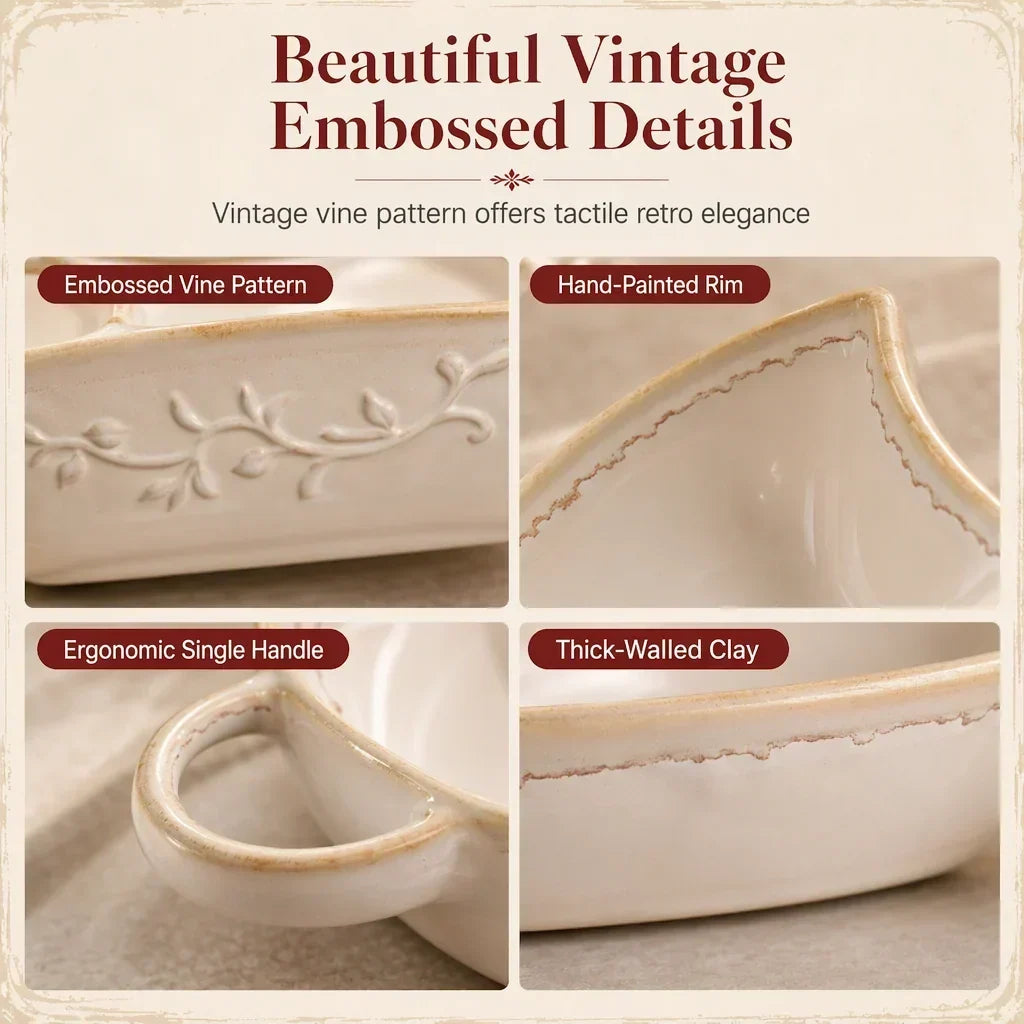 🍲Retro Ceramic Divided Baking Dish, Dual Compartment Vintage Serving Dish
