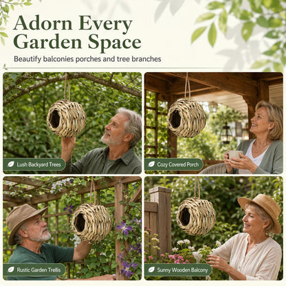 🐦HOT SALE🔥Handwoven Straw Spherical Bird Nest with Round Opening for Outdoor Garden and Yard Decoration🌿✨