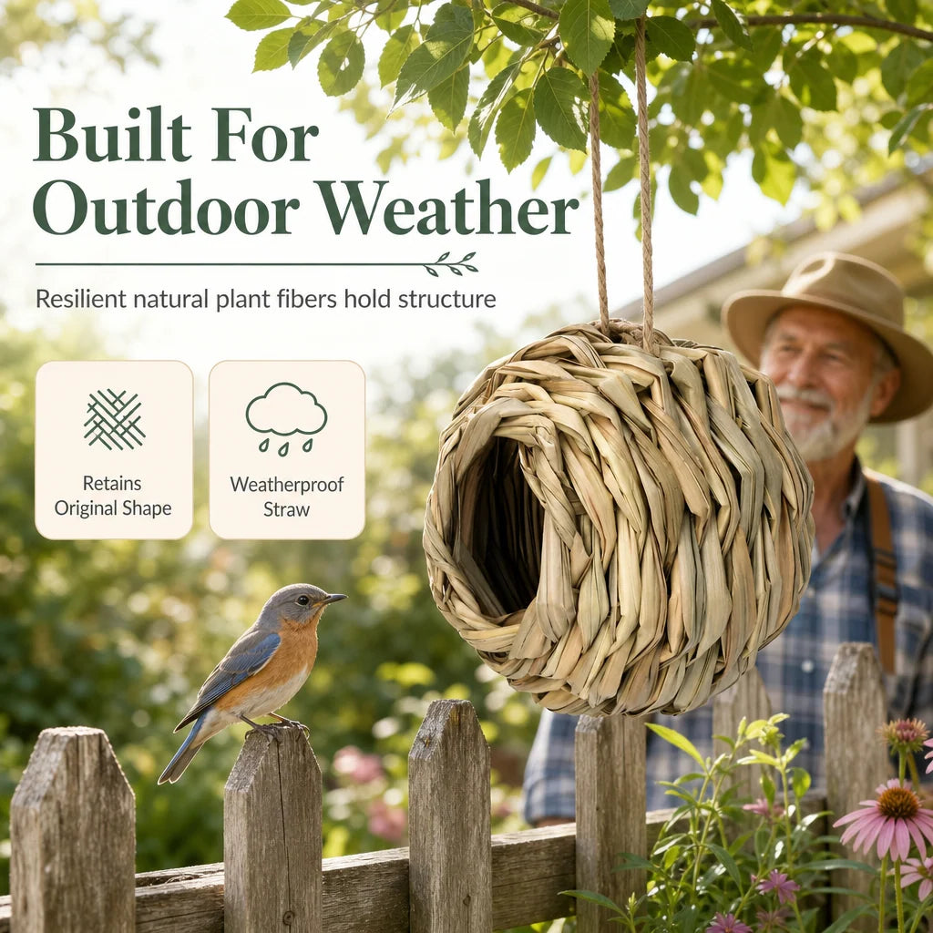 🐦HOT SALE🔥Handwoven Straw Spherical Bird Nest with Round Opening for Outdoor Garden and Yard Decoration🌿✨