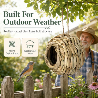 🐦HOT SALE🔥Handwoven Straw Spherical Bird Nest with Round Opening for Outdoor Garden and Yard Decoration🌿✨