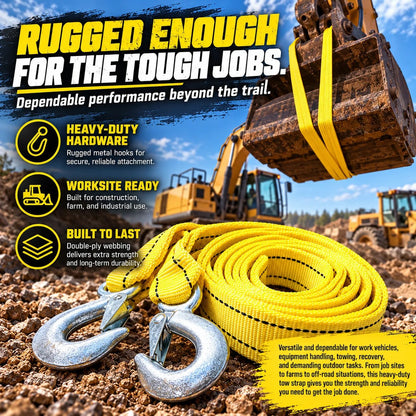 Heavy-Duty Recovery Tow Strap with Hooks – Strong Towing Rope for Trucks, SUVs & Off-Road Vehicles